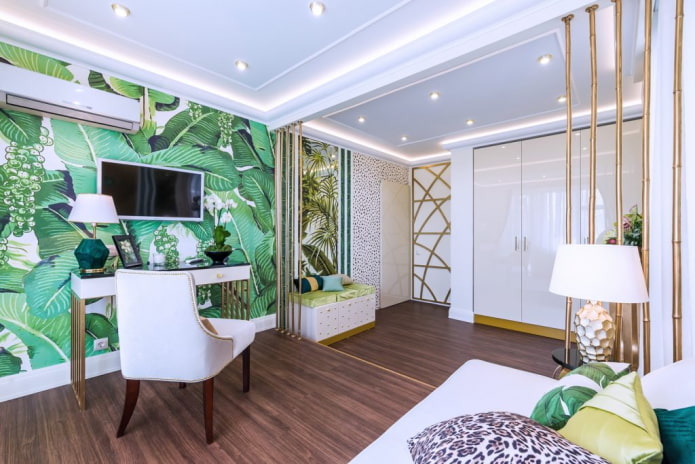 zoning the room with wallpaper