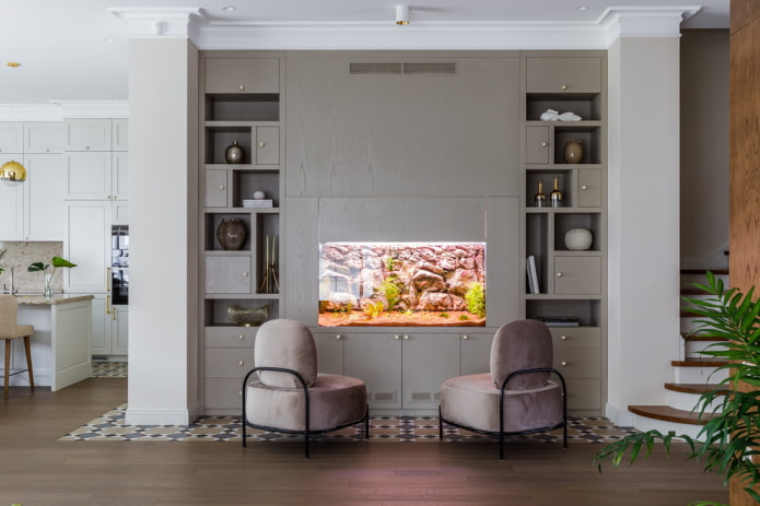 interior with an aquarium built into the furniture interior with an aquarium built into the furniture