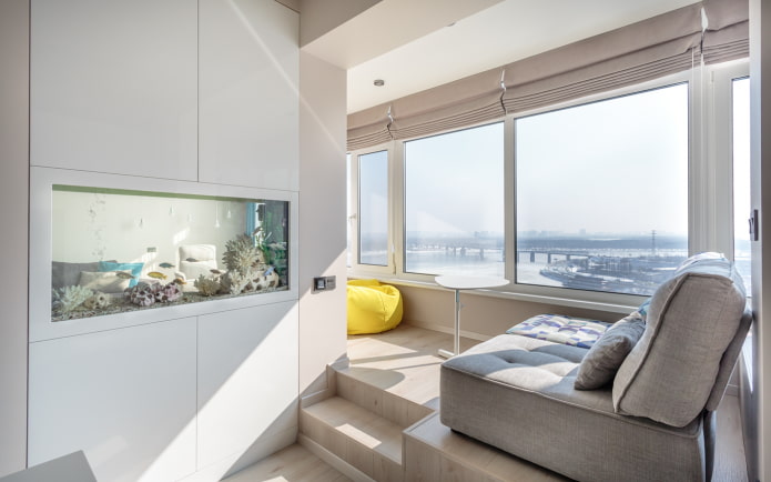 interior of an apartment with an aquarium interior of an apartment with an aquarium