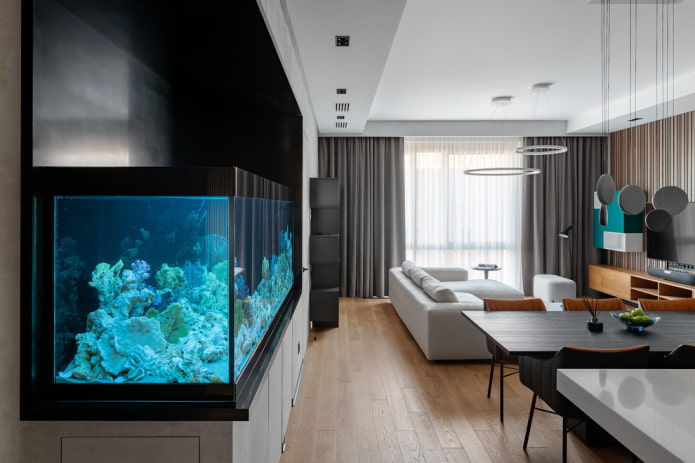interior of an apartment with an aquarium interior of an apartment with an aquarium