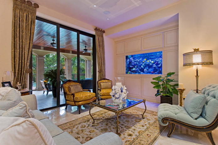 interior in classic style with aquarium interior in classic style with aquarium
