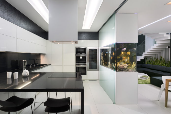 high-tech interior with aquarium high-tech interior with aquarium