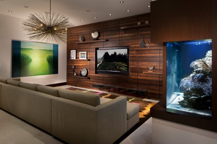 interior of an apartment with an aquarium interior of an apartment with an aquarium