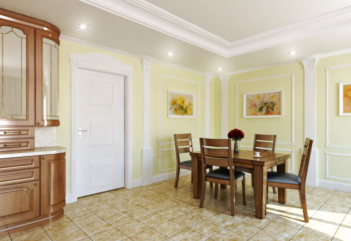 wall moldings in the interior of the kitchen