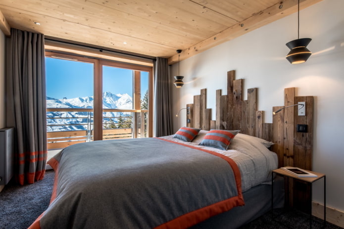 decoration of the bedroom in rustic style