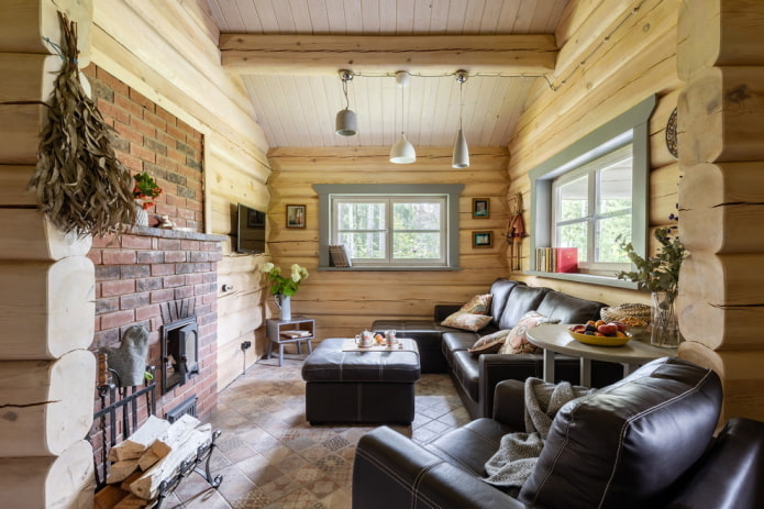 color scheme of the living room in rustic style