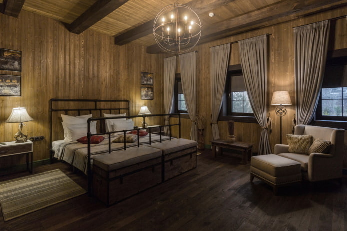lighting in the bedroom in rustic style