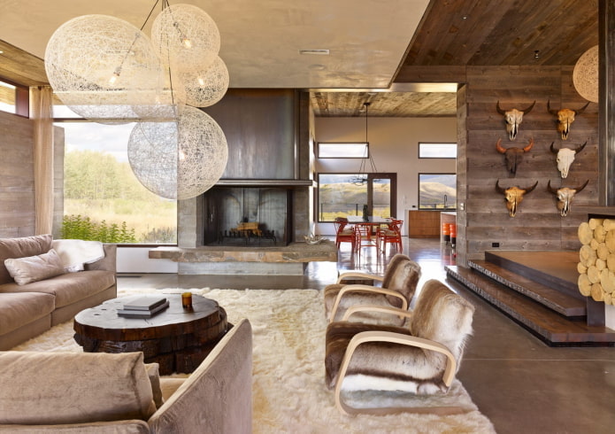 living room interior in rustic style