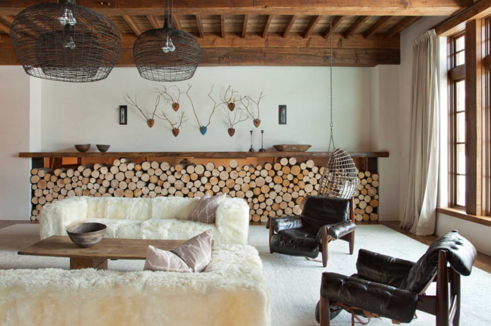 decor in the living room in rustic style