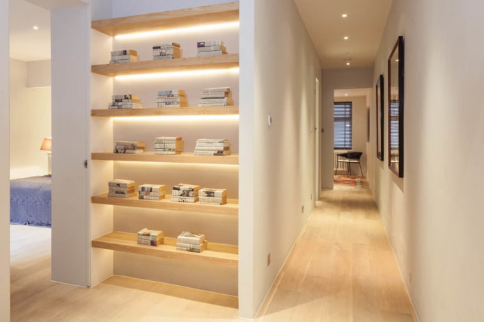 wall shelves in the interior of the corridor wall shelves in the interior of the corridor