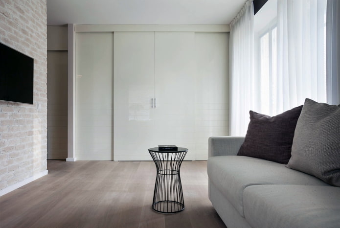 White laconic wardrobe in the living room White laconic wardrobe in the living room