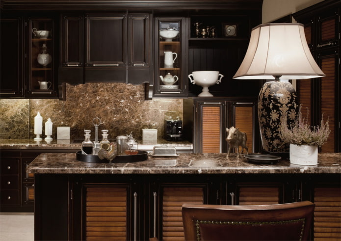 decor and lighting of the kitchen space in the English style decor and lighting of the kitchen space in the English style