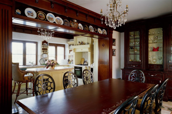 decor and lighting of the kitchen space in the English style decor and lighting of the kitchen space in the English style