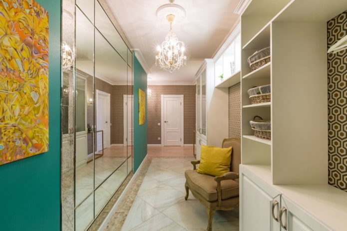 narrow corridor with a mirror panel narrow corridor with a mirror panel