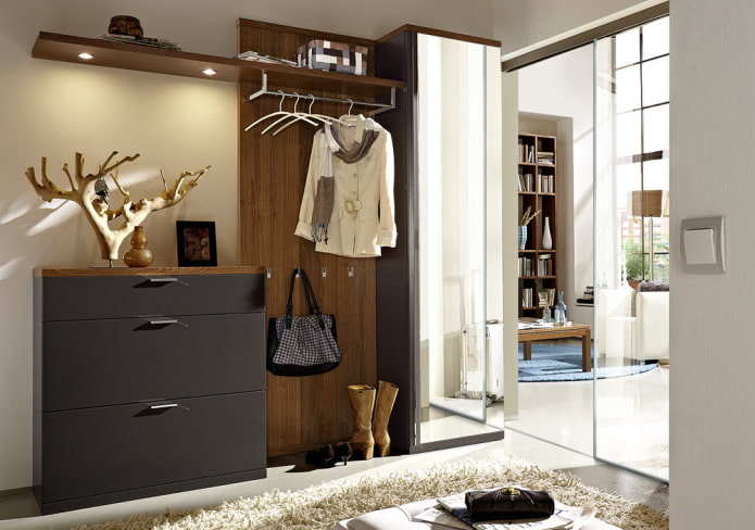 chest of drawers with a hanger in the interior of the corridor
