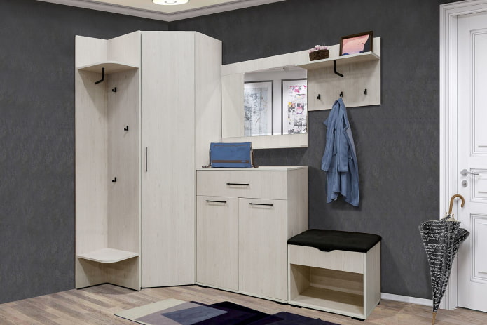 hallway interior with a corner wardrobe made of laminated chipboard