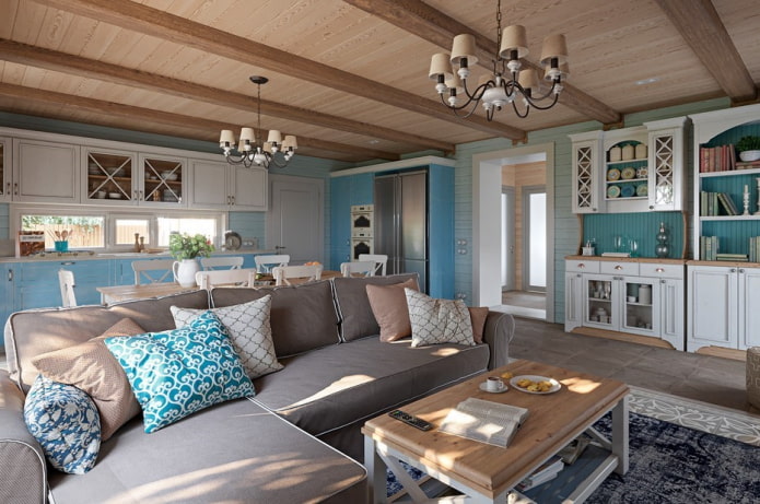interior of the kitchen-living room in the Provencal style