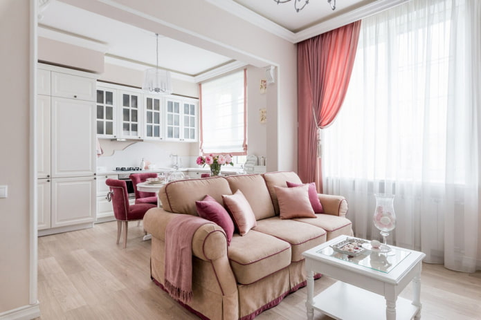 interior of the kitchen-living room in the Provencal style