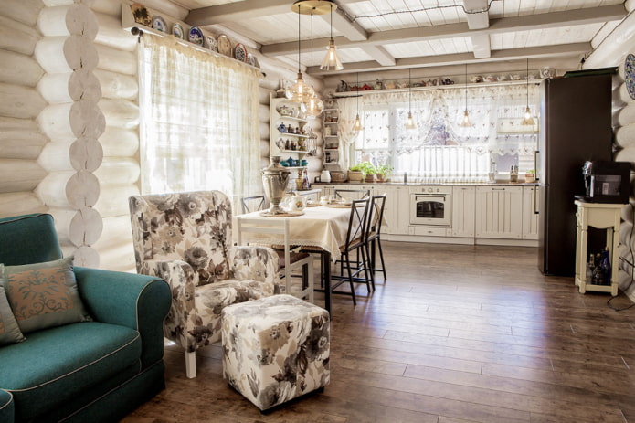 interior of the kitchen-living room in the Provencal style