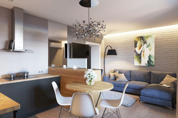 arrangement of a kitchen-living room with an area of 20 squares arrangement of a kitchen-living room with an area of 20 squares