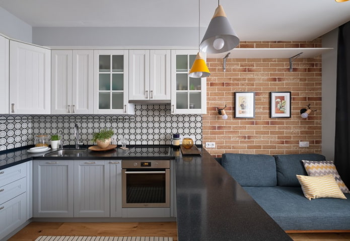 set in the interior of the kitchen-living room