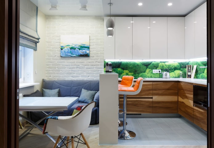 set in the interior of the kitchen-living room