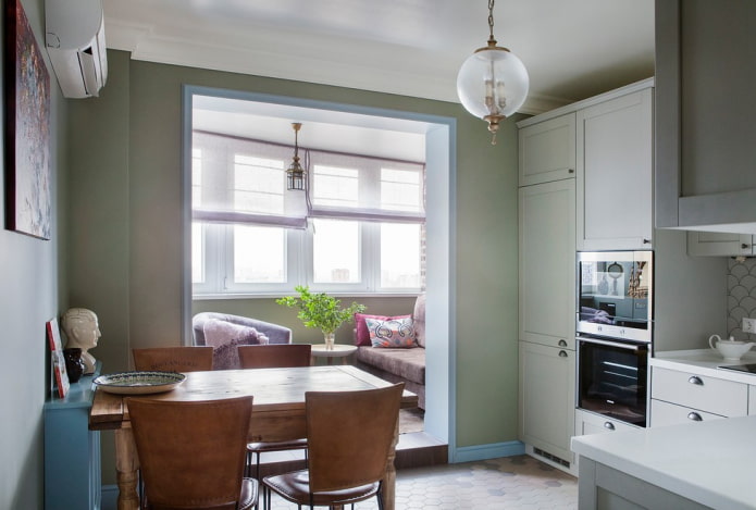kitchen-living room interior with balcony