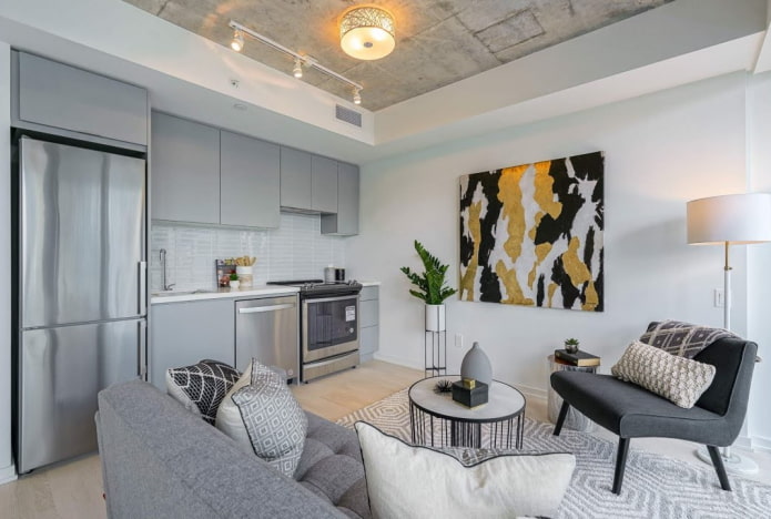 design of a small kitchen-living room design of a small kitchen-living room