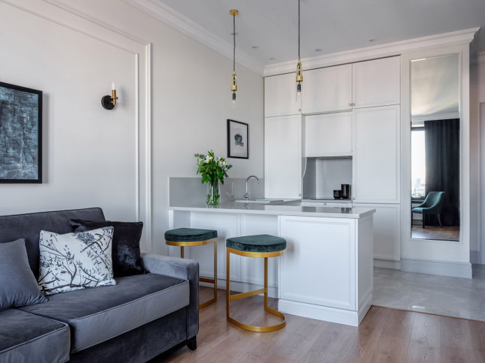 interior of a small-sized kitchen-living room interior of a small-sized kitchen-living room