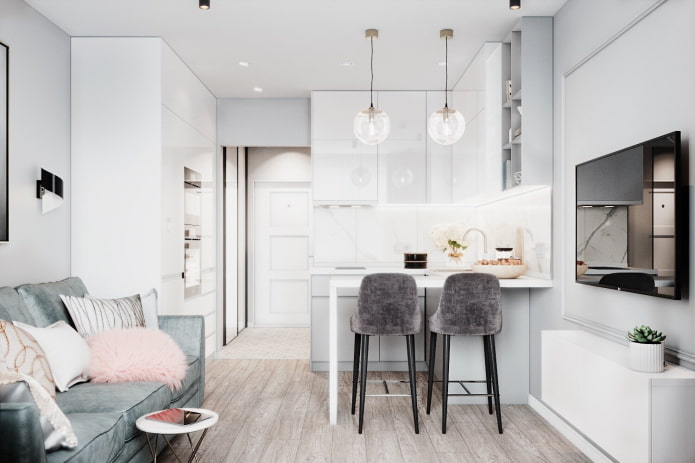 design of a small-sized kitchen-living room design of a small kitchen-living room