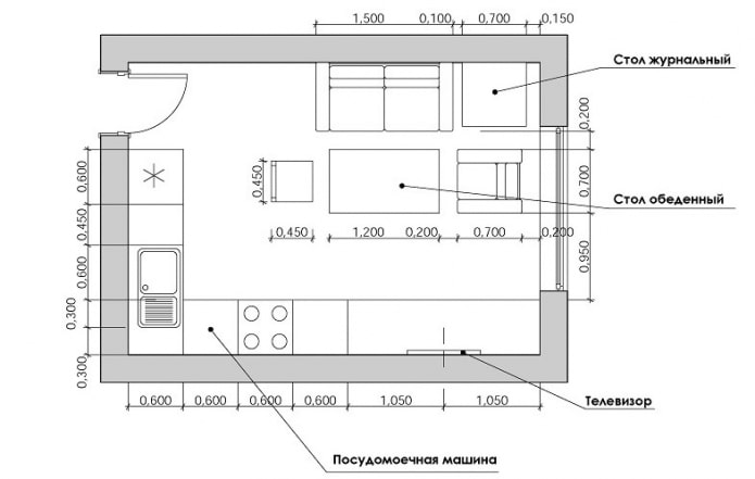 layout of a small kitchen-living room layout of a small kitchen-living room