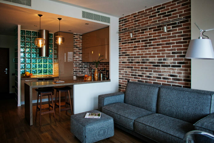 design of a small-sized kitchen-living room design of a small-sized kitchen-living room