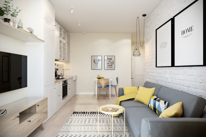 design of a small-sized kitchen-living room design of a small-sized kitchen-living room