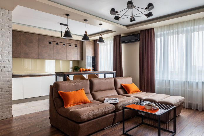 ceiling zoning in the interior of the kitchen-living room
