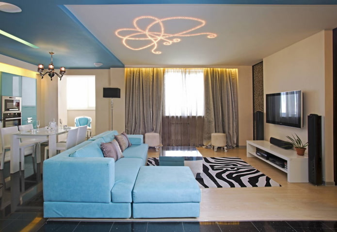 ceiling zoning in the interior of the kitchen-living room