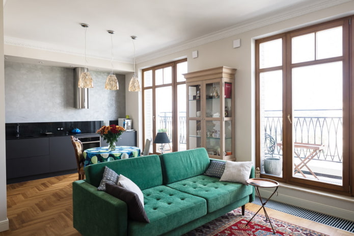 painting the ceiling in the interior of the kitchen-living room