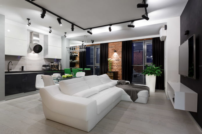 functional light in the interior of the kitchen-living room