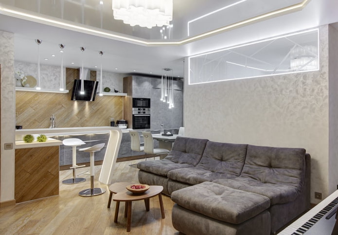 decorative light in the interior of the kitchen-living room