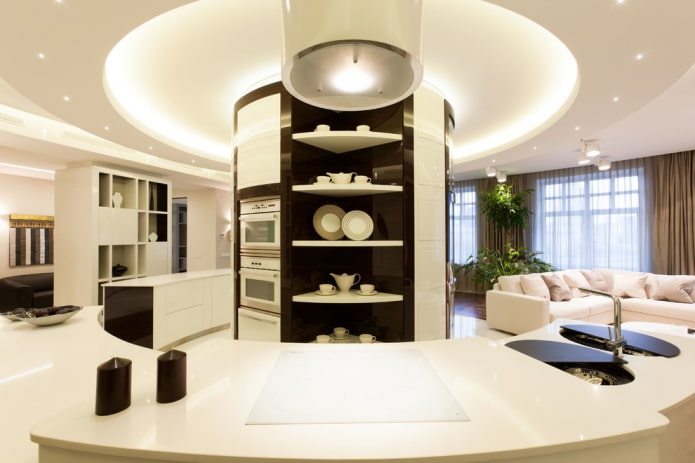 zone lighting in the interior of the kitchen-living room