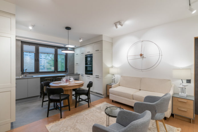 an example of the placement of lamps in the interior of the kitchen-living room