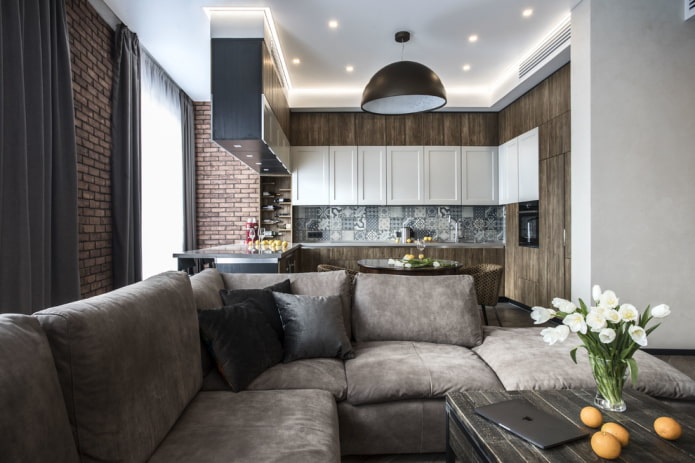 example of lighting a kitchen-living room