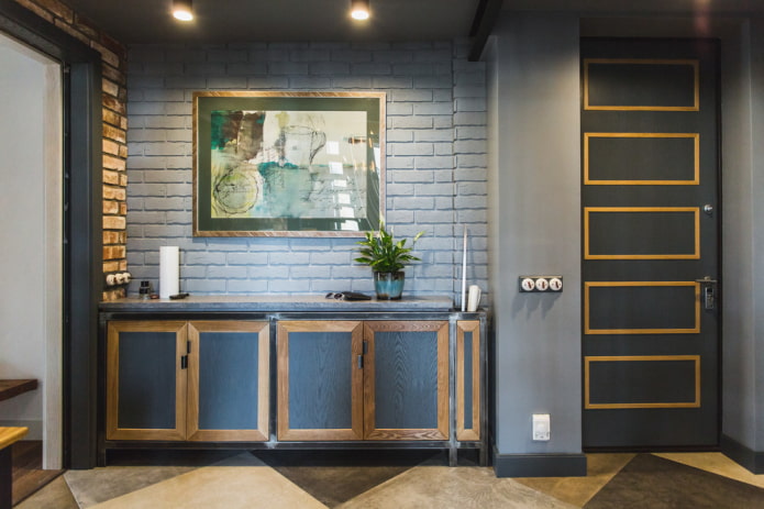 furniture in the interior of the hallway in an industrial style