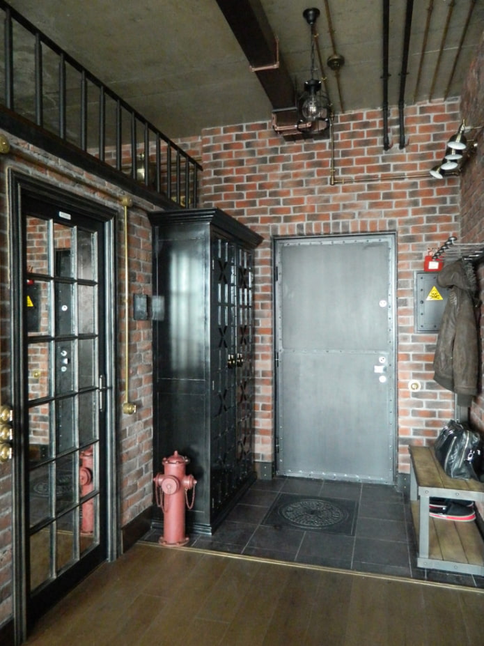 furniture in the interior of the hallway in an industrial style