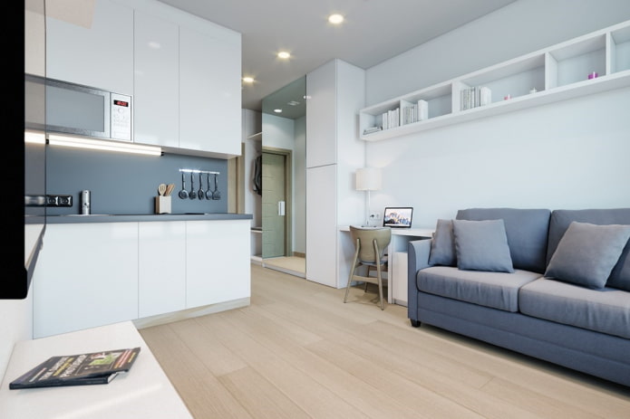 arrangement of kitchen-living room 16 squares