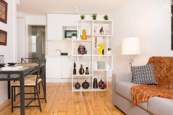 zoning of the kitchen-living room with an area of ​​16 squares