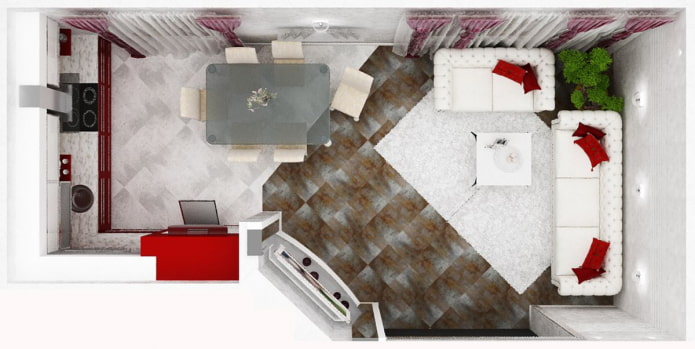 Layout of the kitchen-living room 30 sq m