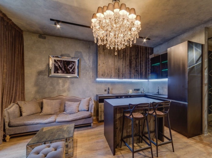 square kitchen-living room of 17 sq.