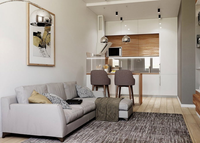 kitchen-living room 17 squares in Scandinavian style