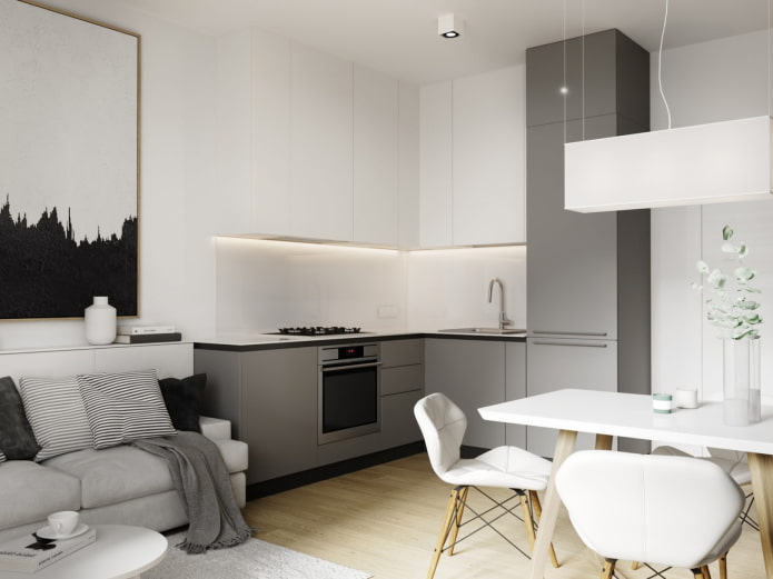 arrangement of kitchen-living room 17 squares