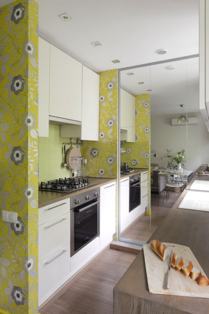 full wall mirror in the kitchen